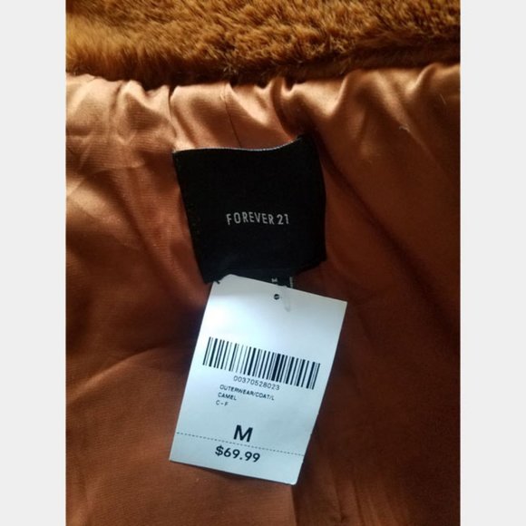 * Host Pick * NWT Forever 21 Camel Faux Fur Coat M - Picture 10 of 11